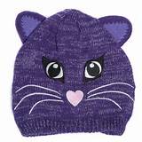 Kids Purple Pussy Cat Design Beanie Hats with Silver Lurex Accessoryo ...