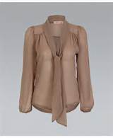 Krisp BASICS Long Pussy Bow Chiffon Taupe Blouse