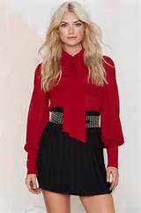 ... Gal Mademoiselle Pussy Bow Blouse - Red - Shirts + Blouses | Tops