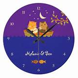 Owl & Pussycat (Purple) Clock | Zazzle